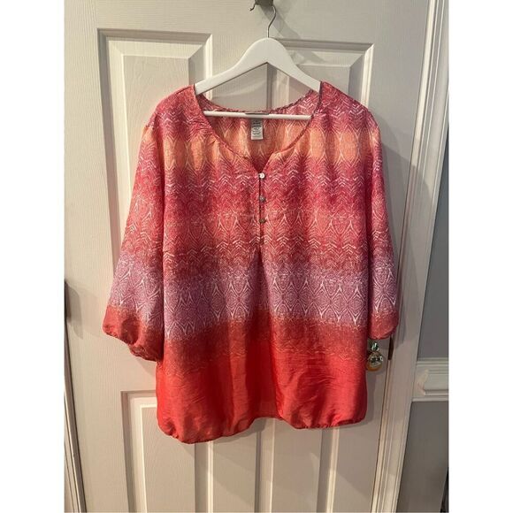 Catherine’s Rayon Blend Red & Purple Fade Out Blouse sz 1X EUC - Picture 1 of 6